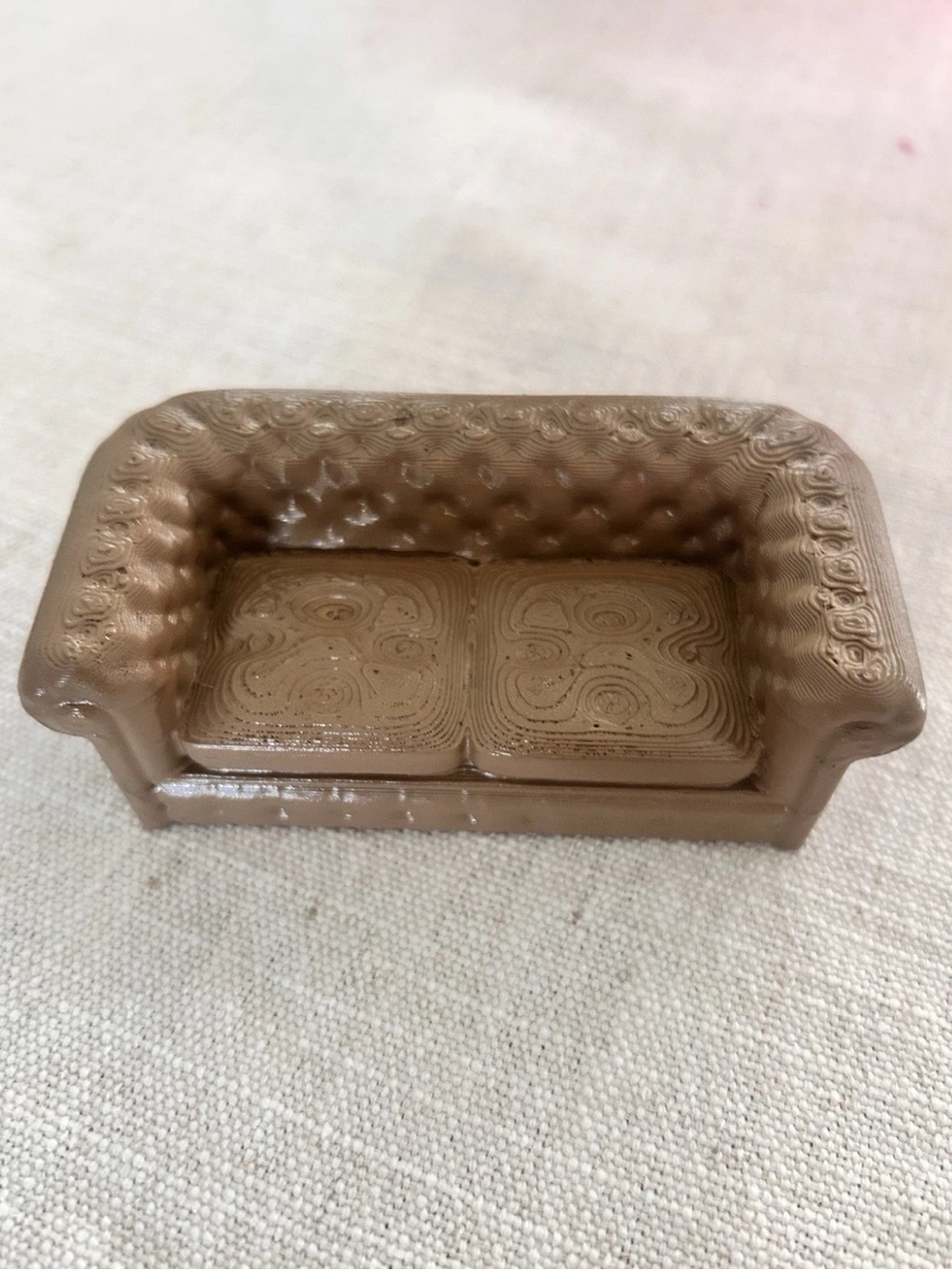 1:24 Scale Dollhouse Couch | 3D Printed Silver Silk Tufted Sofa Miniature